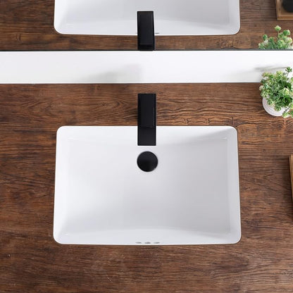24 Inch Undermount Bathroom Sink White Ceramic Rectangular Under Counter Bathroom Sink for Cabinet Porcelain Vanity Sinks,Overflow Type (23.8"x16.3")