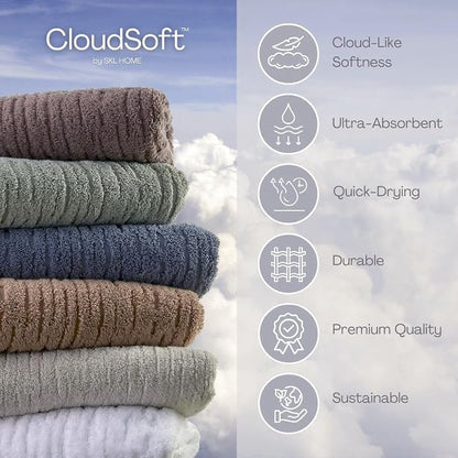 SKL Home CloudSoft 100% Cotton Luxury 4-Piece Bath Towel Set, Teal | Premium spa-level quality. 600 GSM weight. Ultra plush & absorbent.
