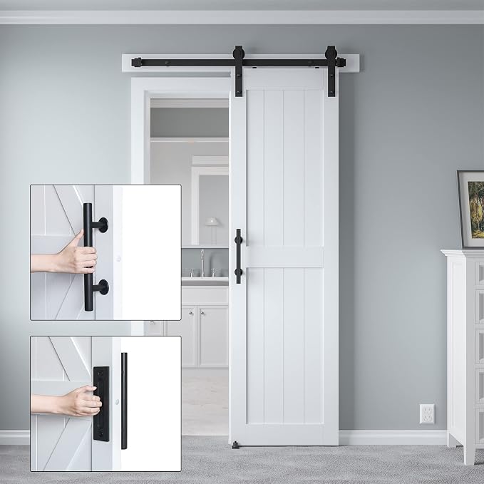 24in x 84in MDF Sliding Barn Door with 4ft Barn Door Hardware Kit & Handle | Pre-Drilled Holes Easy Assembly -Solid Barn Door Slab Covered with Water-Proof PVC Surface, White, H-Frame