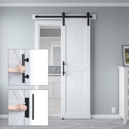 24in x 84in MDF Sliding Barn Door with 4ft Barn Door Hardware Kit & Handle | Pre-Drilled Holes Easy Assembly -Solid Barn Door Slab Covered with Water-Proof PVC Surface, White, H-Frame