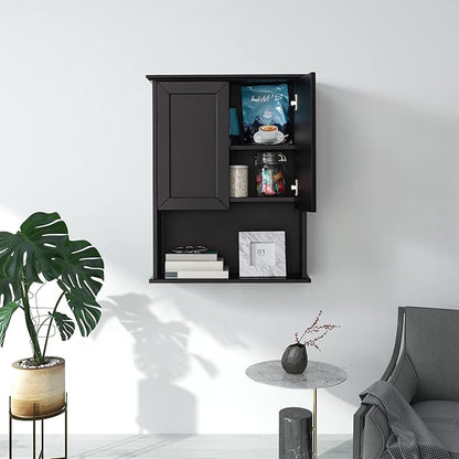 Black Bathroom Wall Cabinet 23x29 inch Wooden Bathroom Medicine Cabinet with 2 Doors and Adjustable Shelf, Wall Mounted Cabinet Over Toilet Storage Cabinet | 2 Doors, Adjustable Shelf, Wall Mounted, Over Toilet Storage