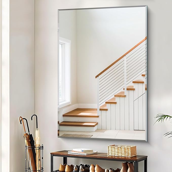 CILIBER Beveled Bathroom Mirror, 60x40 Large Bathroom Mirrors for Over Sink, 3mm Tempered Glass Beveled Frameless Vanity Mirror for Bathroom, Bedroom, Living Room and Entryway