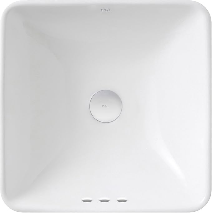 Kraus KCR-281-CH Modern Elavo Ceramic Square Semi-Recessed Bathroom Sink with Overflow and Pop Up Drain, Chrome/White 16.25
