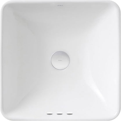 Kraus KCR-281-CH Modern Elavo Ceramic Square Semi-Recessed Bathroom Sink with Overflow and Pop Up Drain, Chrome/White 16.25