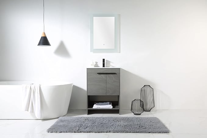 Phoenix 24 Inch Bathroom Vanity with Sink – Modern Design, Soft-Close Doors, Storage Drawers, Durable Build – Classic Grey Vanity for Small Bathrooms (Full Assembly Required)