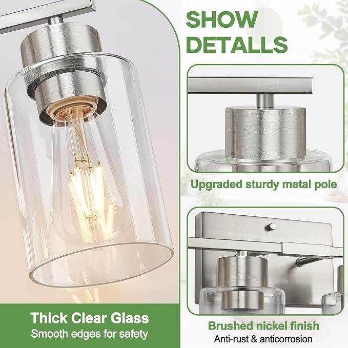 4-Light Brushed Nickel Bathroom Vanity Light with Clear Glass Shades