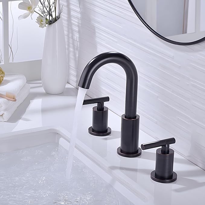 TRUSTMI 2 Handle 8 Inch Widespread Bathroom Sink Faucet, 3 Hole Brass Vanity Sink Faucet, Drain Include, Oil Rubbed Bronze