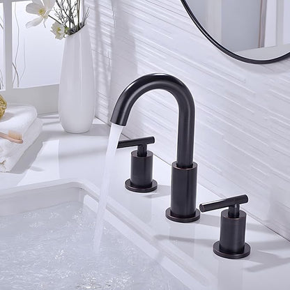 TRUSTMI 2 Handle 8 Inch Widespread Bathroom Sink Faucet, 3 Hole Brass Vanity Sink Faucet, Drain Include, Oil Rubbed Bronze