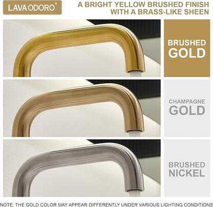 Brushed Gold Bathroom Faucet 3 Hole, Solid Brass Bath Faucet | 8 Inch Widespread Bathroom Faucet Brass Gold 2 Handle Bathroom Sink Faucet with Drain Assembly Supply Line, BF503-SG