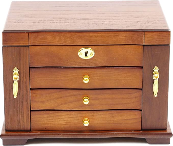 Extra Large 4 Layers Wooden Jewelry Box Jewelry Case Cabinet Armoire Ring Necklacel Gift Storage Box Organizer (4 Layers,Brown)