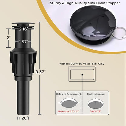 FORIOUS Vessel Sink Faucets Single Handle, Black Tall Bathroom Faucet | for 1 Hole Vessel Sink Only, Modern Faucet with Pop up Drain, for Basin Bowl Vanity Lavatory Residential/Commercial Use