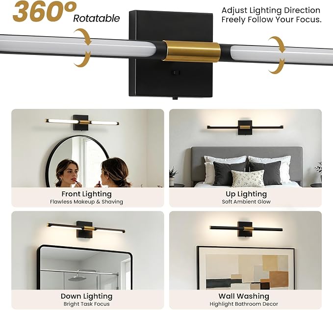 Epinl Black Gold Vanity Light for Bathroom, 24 inch 5CCT 360° Rotatable Bathroom Light Fixture Over Mirror Dimmable LED Vanity Lighting Fixtures Modern Bathroom Wall Light