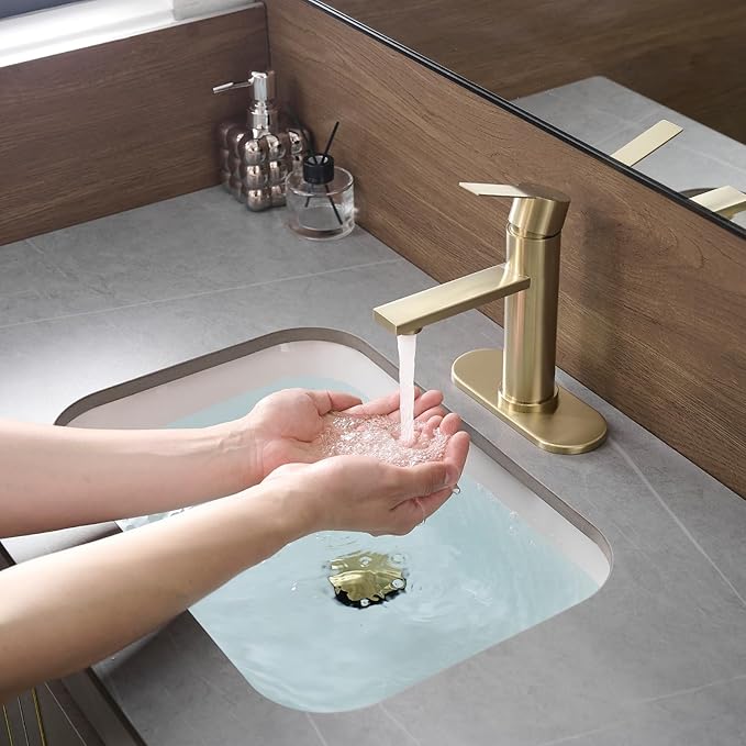 Bathroom Faucet Single Hole Single Handle Vanity Modern Sink RV Faucet with Pop-up Drain for 1 - or 3 Hole Bathroom Sink (Brushed Gold)