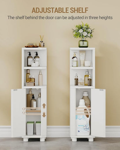 Corner Cabinet, Small Bathroom Corner Cabinet with Doors, Narrow Storage Cabinets with Adjustable Shelves, Bathroom Organizers and Storage for Small Space, White BC20003X