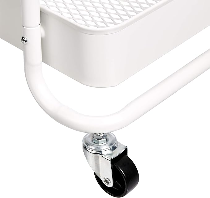 Amazon Basics 2-Tier Rolling Metal Utility Cart with Shelf, Portable Multi-Functional Storage, White