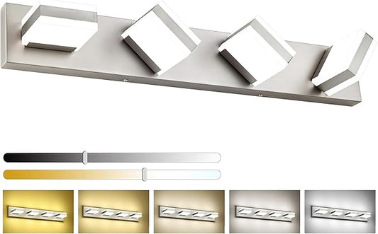 PRESDE 4-Light LED Vanity Light for Bathroom Brushed Nickel Bathroom Light Fixtures Over Mirror Modern Bath Wall Lighting Dimmable 5CCT