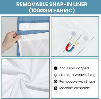 SORTTO No Hook Shower Curtain with Snap in Liner Set Waffle Shower Curtain for Bathroom Hotel Style Fabric Waterproof Inner Liner，71" W x 74" H, Sky Blue