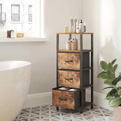 4-Tier Bathroom Floor Cabinet - Free-Standing Corner Storage Organizer, Rustic Brown Narrow Bathroom Storage Cabinet for Living Room, Bathroom