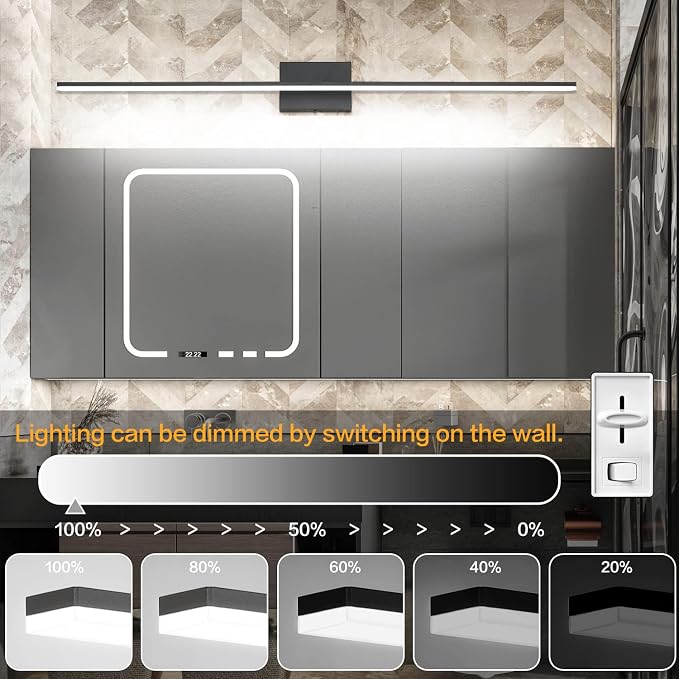 Black Bathroom Light Fixtures - 48 inch Modern Vanity Lights for Bath LED Bathroom Lights Over Mirror Dimmable Cool White Light