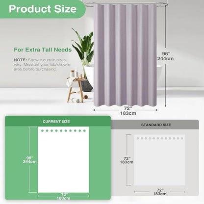 Extra Long Waffle Shower Curtain 256 GSM Fabric 72x96 Lavender | 96 Inch Tall, Thick Cloth, Weighted Hem, Water Repellent, Hotel Luxury Polyester Shower Curtain Set for Bathroom 12 Hooks