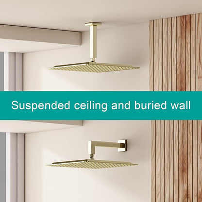 Square Rain Shower Head, High Flow Stainless Steel,Work with any decorative style，All Metal Rainfall Shower Head (Brushed Gold, 16)