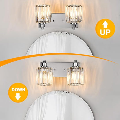 2 Lights Crystal Bathroom Vanity Light Modern Chrome Bathroom Light Fixture Bathroom Lighting Fixtures Over Mirror for Mirror E26 Base