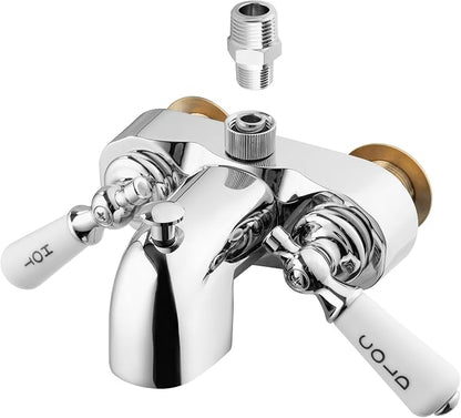 Clawfoot Add-A-Shower Bathcock Diverter,Shower Attachment for Tub Faucet,Bathtub Faucet with Porcelain Lever Handles and Ceramic Disc Cartridges,¾ MIP Inlet,Chrome