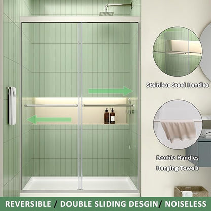 ACE DECOR Double Sliding Shower Door, 44"-48" W x 70" H, Chrome Finish | Bypass Semi-Frameless Shower Doors, 6mm Clear SGCC Tempered Glass, Easy-Clean Nano Coating&Leak-proof&Reversible Installation
