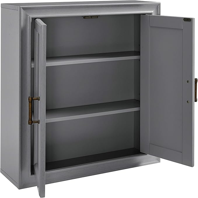 Crosley Furniture Tara Wall Mounted Bathroom Storage Medicine Cabinet with Shelves, Vintage Gray