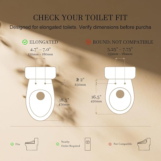 Electric Bidet Toilet Seat Elongated with Warm Water Wash | Heated Seat, Warm Air Dryer, Remote Control, Self-Cleaning Nozzle, LED Night Light, Soft Close Lid