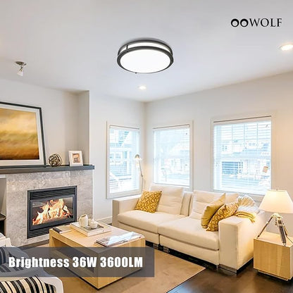 12inch LED Flush Mount Ceiling Light Fixture Dimmable Matte Black, Easy Install LED Ceiling Lamp Fixture Without Flicker, Super Bright 36W 3600LM 5CCT Warm to White Light 3000K to 6000K 2-Pack