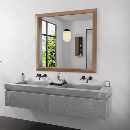 Bathroom Mirror for Wall, 40 X36 Inch (Walnut Wood Grain) | Metal Framed, HD Reflection, Anti-Rust, Hang Horizontally/Vertically, Suitable for Bedroom, Farmhouse, Bathroom, Entryway