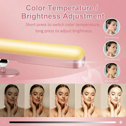 2 Pack Wireless Vanity Lights for Mirror, Rechargeable Battery Operated Makeup Light, Adjustable Light Bar, Magnetic Stick on LED Lighting Bathroom Decor Accessories, Pink