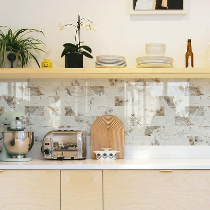 STICKGOO 10-Sheet Backsplash Peel and Stick Subway Tile(Thicker Design, Glossy Pandora Marble)