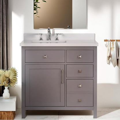 Lavanti Oakford 36 Inch Bathroom Vanity with Sink – Stylish Gray Vanity Bathroom with Storage Cabinet – Modern Bathroom Vanities with Single Vanity Sink & Quartz Countertop