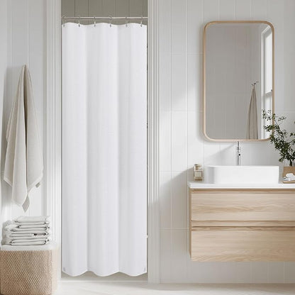 2-in-1 Waterproof Fabric Shower Curtain - No Separate Liner Needed, Hotel-Style Waffle Weave, Effortless Cleaning & Washable Bathroom Shower Curtain Set,48Wx72H,White