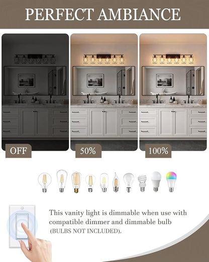 6-Light Oil Rubbed Bronze Bathroom Light Fixtures Over Mirror, 42" UL-Listed Modern Farmhouse Wall Sconce Lights with Clear Glass and Metal Cage for Bath, Hardwire E26, CH9176ORB-6W