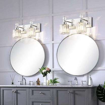 PRESDE Modern Crystal Chrome 2 Light Bathroom Vanity Light for Bathroom Lighting Fixtures Over Mirror Wall Sconce