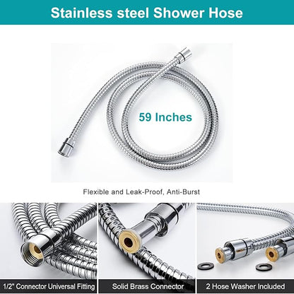 GwernKB Handheld Shower Head with Hose and On Off Switch,Water Saving | 3 Mode High Pressure Spray,for RV Camper,Bathroom,No Drilling Wall Mount Adhesive Shower Holder,Hose Guide Ring,Silver