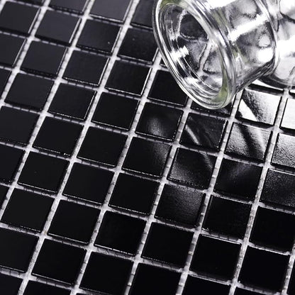 11.5 sq.ft Black Glass Mosaic Tile for Bathroom, Swimming Pool, Backsplash | Waterproof Wall & Floor Tile. Heat & frost resistant outdoors. Mesh-mounted easy install. Use any grout. Easy clean. 10pcs.