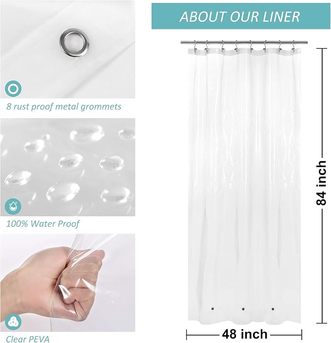 48x84 Stall Size Shower Curtain Liner Clear | 3 Bottom Magnets,8 Rustproof Grommets,Water Proof Heavy Duty PEVA,48W x 84H for Shower Stall Extra Long Size