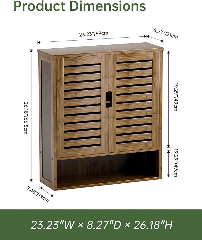 SMIBUY Bathroom Cabinet Wall Mounted, Bamboo Over-The-Toilet Storage Organizer, Space Saver Medicine Cabinet with 2 Door and Adjustable Shelves (Walnut)
