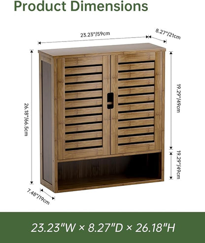SMIBUY Bathroom Cabinet Wall Mounted, Bamboo Over-The-Toilet Storage Organizer, Space Saver Medicine Cabinet with 2 Door and Adjustable Shelves (Walnut)