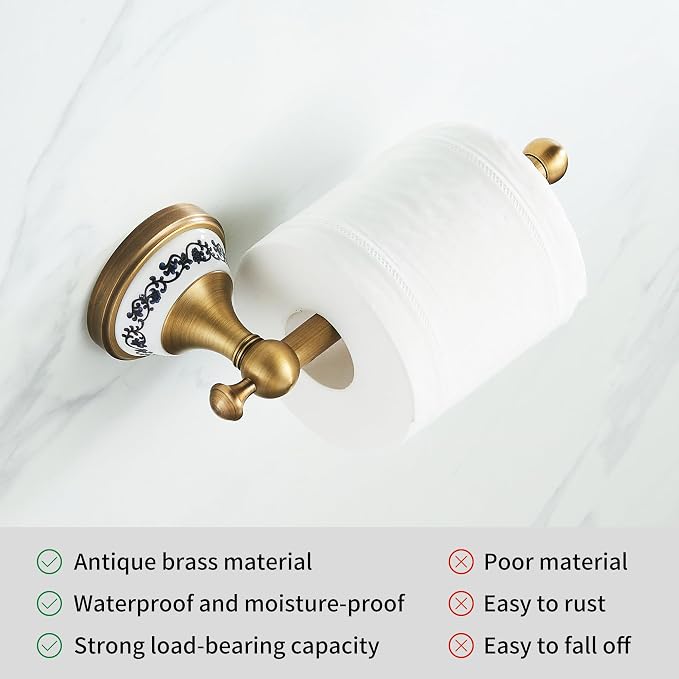 Toilet Paper Holder, Bathroom Toilet Paper Roll Holder Antique Bronze Brass Wall Mounted Bathroom Hardware Accessories,Porcelain Design