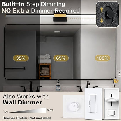 SOLFART Bathroom Vanity Lights 48-Inch: Black and Gold 5CCT Dimmable Bathroom Lights Over Mirror, Solid Frosted Acrylic, Built-in Dimmer, CRI88 Soft Light, ETL IP44