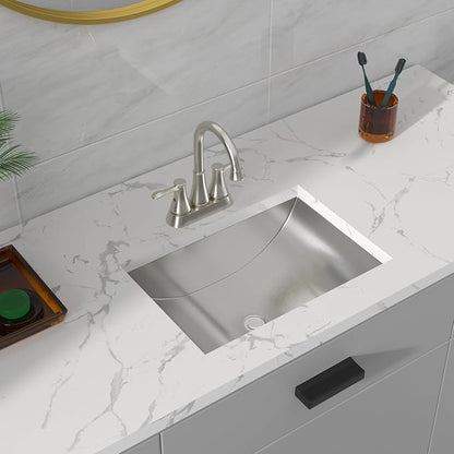 Sarlai Stainless Steel Bathroom Sink Undermount - 20"x14" Bathroom Vanity Sink Stainless Steel Rectangle Undermount Bathroom Lavatory Restroom Under Counter Sinks Basin with Pop Up Drain