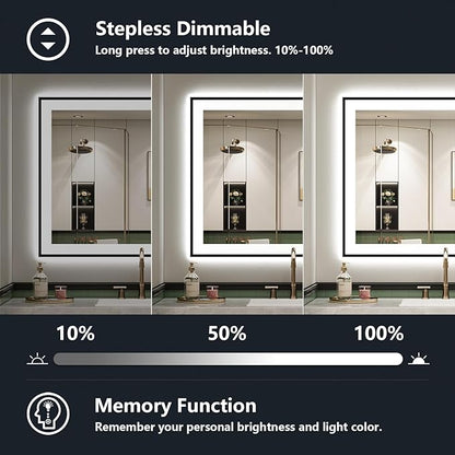 40x30 LED Bathroom Mirror with Lights, Black Framed Lighted Mirror | Backlit and Front Light, Anti-Fog, 3 Color Dimmable, Memory, Tempered Glass, IP54 Waterproof, UL Listed