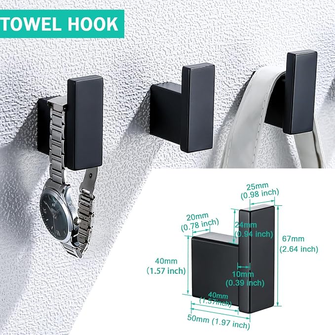Matte Black Bathroom Hardware Accessories Set 4 Pieces Bath Towel Bar Set with 18 Inch Towel Bar,Toilet Paper Holder,Towel Hooks,SUS 304 Stainless Steel Wall Mounted Bathroom Towel Rack Set