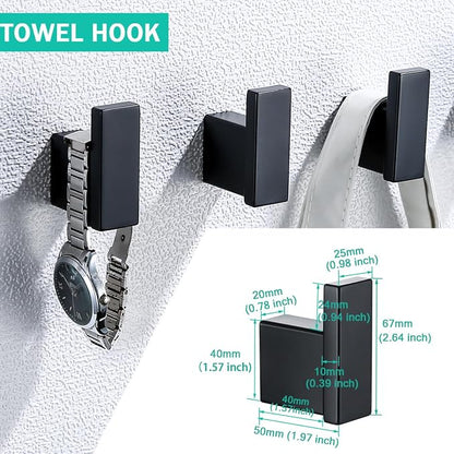 Matte Black Bathroom Hardware Accessories Set 4 Pieces Bath Towel Bar Set with 18 Inch Towel Bar,Toilet Paper Holder,Towel Hooks,SUS 304 Stainless Steel Wall Mounted Bathroom Towel Rack Set