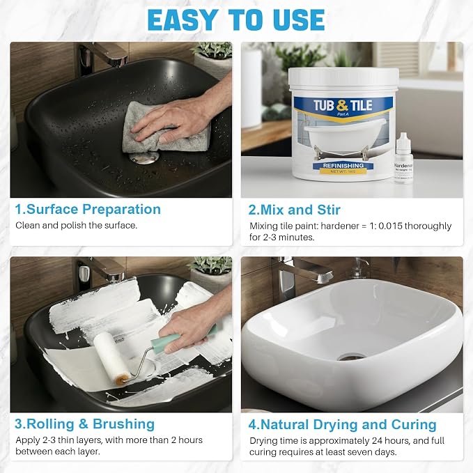 Tub Paint, 35oz Bathtub Paint White for Tile, Low Odor and Easy to Use, 50-55sq.ft